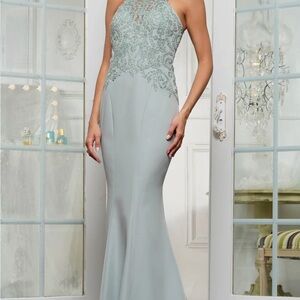 Elegant Lace Halter Evening Gown - NEW/ NEVER WORN